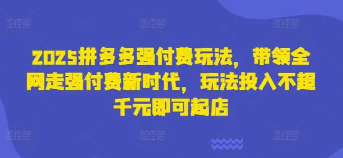 图片[1]-2025拼多多强付费玩法，带领全网走强付费新时代，玩法投入不超千元即可起店