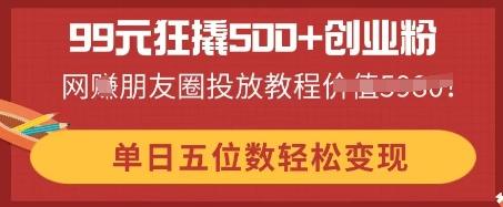 图片[1]-99元狂撬500+创业粉，单日五位数轻松变现，网创朋友圈投放教程