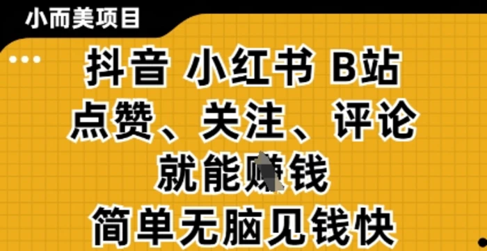 图片[1]-小而美的项目，抖音小红书B站视频点赞、关注、评论就能挣钱，简单无脑立见收益，妥妥的零撸项目