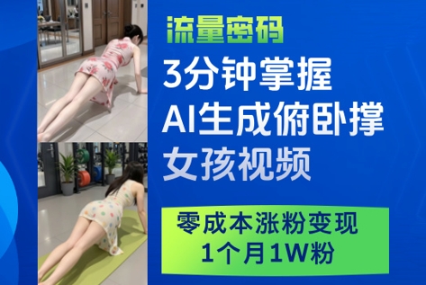 图片[1]-3分钟掌握AI生成俯卧撑女孩视频，零成本涨粉变现，1个月1W粉