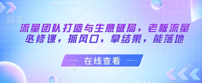 图片[1]-流量团队打造与生意破局，老板流量必修课，抓风口，拿结果，能落地