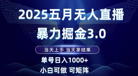 2025五月无人直播暴力掘金3.0，当天上手，当天拿结果，单号日入1k+小白可做可矩阵