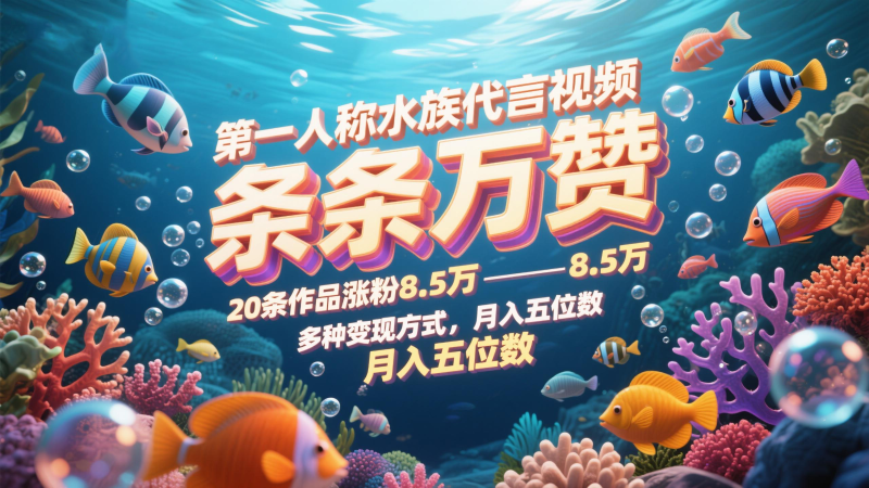 图片[1]-第一人称水族代言视频，条条万赞，20条作品涨粉8.5万，多种变现方式月，入五位数