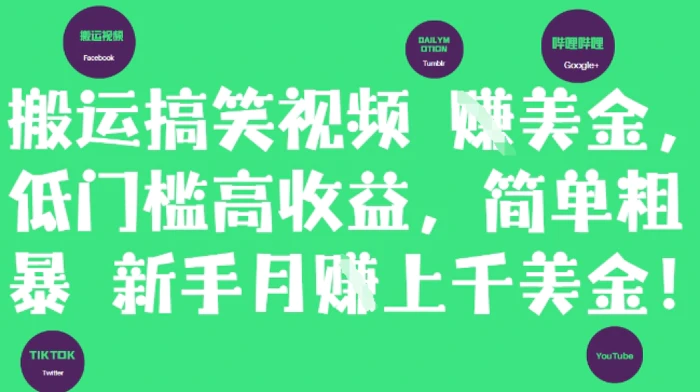 图片[1]-搬运搞笑视频挣美金，低门槛高收益，简单粗暴新手月入上千美刀