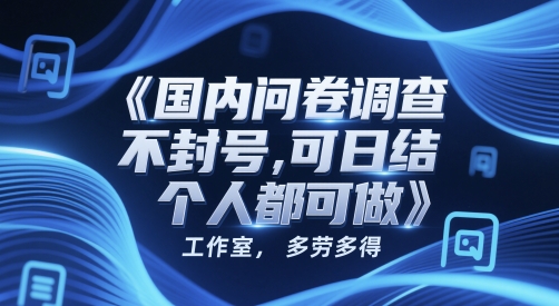 国内问卷调查,不封号,可日结,多劳多得,工作室,个人都可做