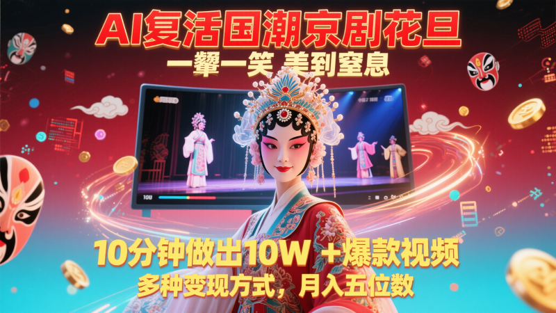 图片[1]-AI复活国潮京剧花旦，一颦一笑美到窒息，10分钟做出10W+爆款视频，多种变现方式