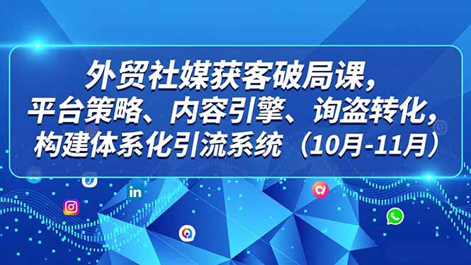 外贸 社媒获客破局课，平台策略、内容引擎、询盘转化，构建体系化引流系统（10月-11月）