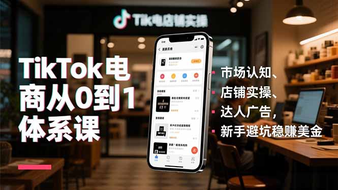 TikTok电商从0到1体系课，市场认知、店铺实操、达人广告，新手避坑稳赚美金