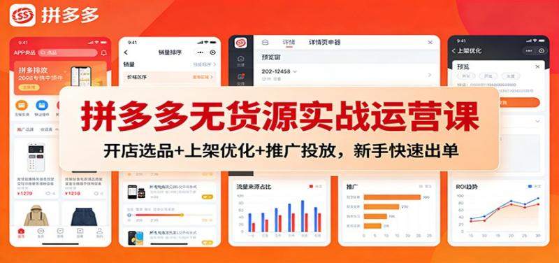 拼多多无货源实战运营课：开店选品+上架优化+推广投放，新手快速出单
