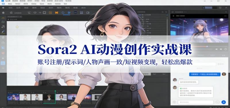 Sora2 AI动漫创作实战课：账号注册/提示词/人物声画一致/短视频变现，轻松出爆款