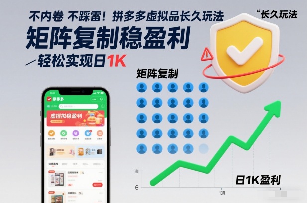 不内卷不踩雷！拼多多虚拟品长久玩法，矩阵复制稳盈利，轻松实现日1K【揭秘】