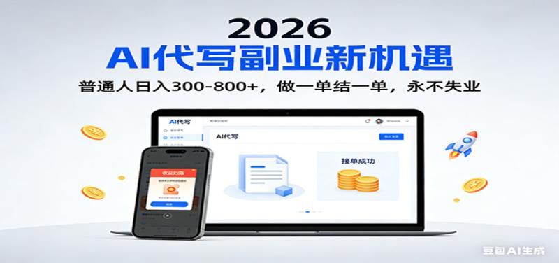 2026 副业首选！AI 代写日入 300-800，普通人0门槛，做一单结一单！