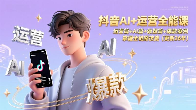 抖音AI+运营全能课，运营篇+AI篇+像塑篇+爆款案例，掌握全链路技能（更新26年）