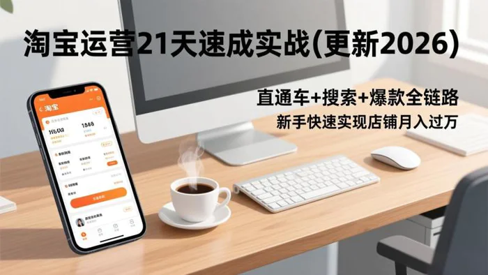 淘宝运营21天速成实战(更新2026)，直通车+搜索+爆款全链路，新手快速实现店铺月入过万