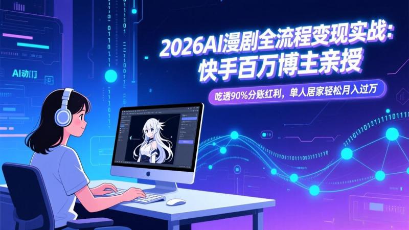 2026AI漫剧全流程变现实战：快手百万博主亲授，吃透90%分账红利，单人居家轻松月入过万