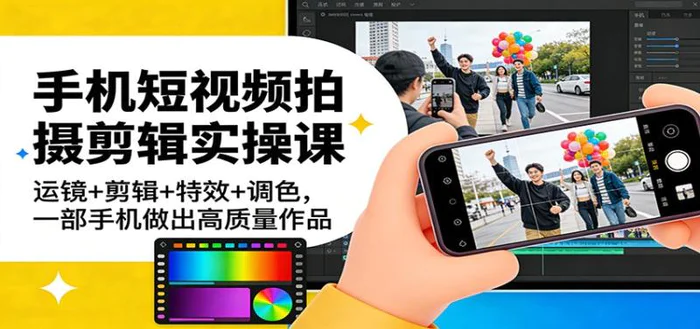 手机短视频拍摄剪辑实操课：运镜+剪辑+特效+调色，一部手机做出高质量作品