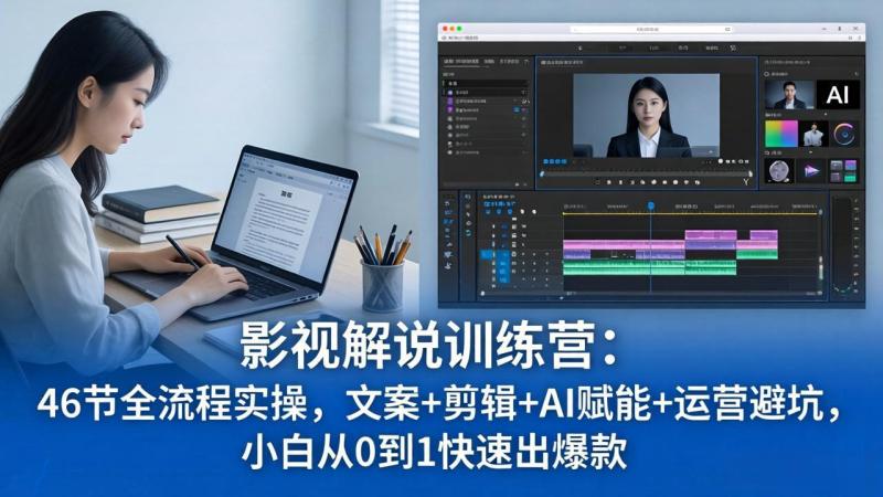 影视解说特训营：46节全流程实操，文案+剪辑+AI赋能+运营避坑，小白从0到1快速出爆款