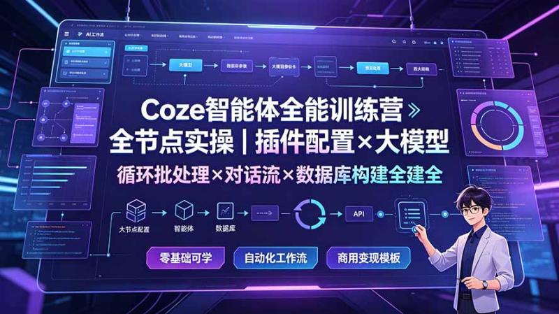 Coze智能体全能训练营：全节点实操｜插件配置×大模型×循环批处理×对话流×数据库构建全教学
